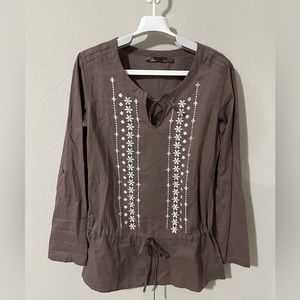 Prana Embroidered Drawstring‎ Waist Cotton Tunic Top XSmall